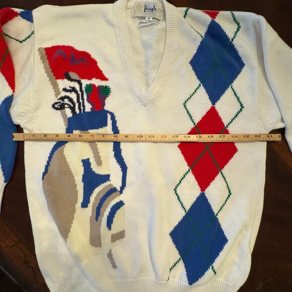 Pringle Cream Sweater with Red and Blue Argyle - Picture 4 of 7